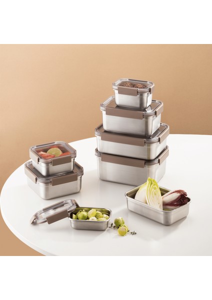 Paslanmaz Çelik Fırın & Saklama Kabı Dörtgen Kilitli Kahverengi 1,5 lt indirimleri