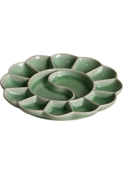 El Yapımı Seladon Paleti - Şekilli Suluboya Boya Tepsisi Ru Kiln Seramik Tabak ve Kalemlik Yeşil (Yurt Dışından)