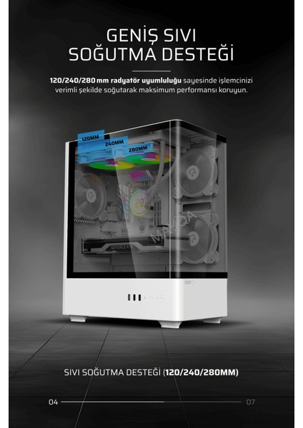 Intense Beyaz 600W 80P Tuş Kontrol Rgb 5X120MM Fan Özel Tak Çıkar Vidasız Kapaklar MATX Gaming Kasa indirimleri