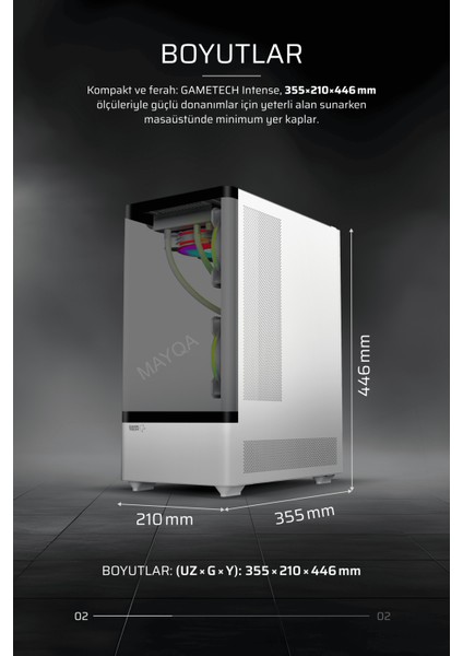 Intense Beyaz 600W 80P Tuş Kontrol Rgb 5X120MM Fan Özel Tak Çıkar Vidasız Kapaklar MATX Gaming Kasa