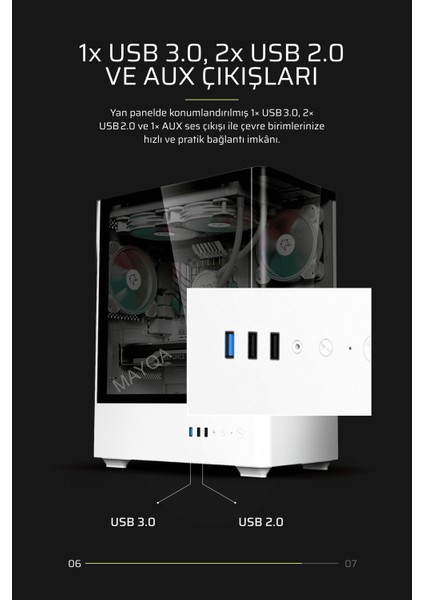 Intense Beyaz 600W 80P Tuş Kontrol Rgb 5X120MM Fan Özel Tak Çıkar Vidasız Kapaklar MATX Gaming Kasa