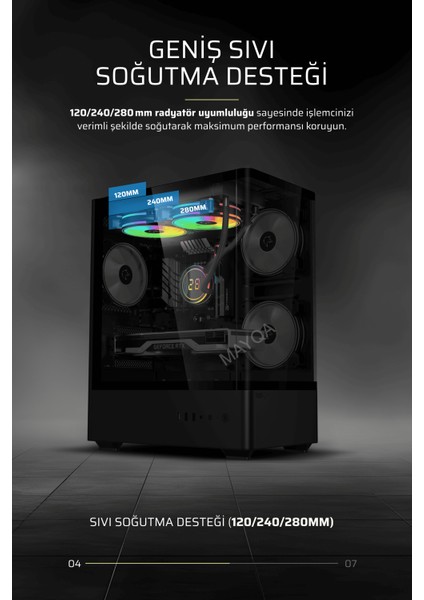 Intense Siyah Tuş Kontrollü Rgb 5X120 mm Fan Özel Tak Çıkar Vidasız Kapaklar MATX Gaming Kasa