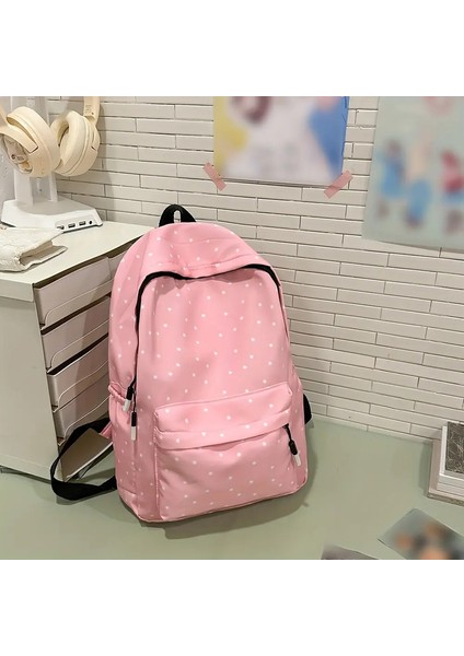 Gelişmiş Has Noktalar Baskılı Sırt Çantası Kızının Sırt Çantası Günü Ins Okul Çantası Sıradan Hepsi Bir Arada Sırt Çantası Renk: Pembe (Yurt Dışından)