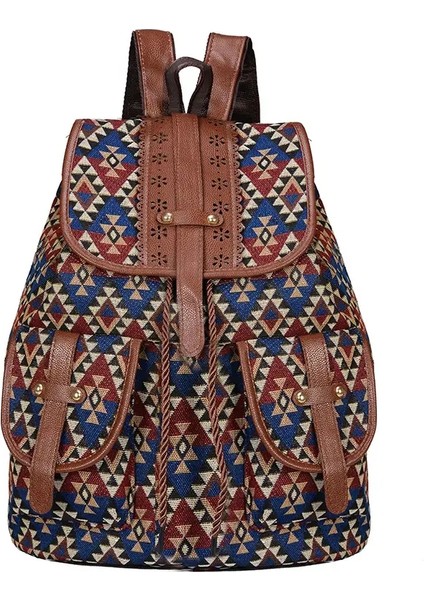 Yeni Stil Sırt Çantası Retro Desen Tuval Dişi Çanta Moda Seyahati Çizme Backpack Çok Fonksiyonlu Çok Işlevli Öğrenci Okul Çantası Renk: Sky Mavisi (Yurt Dışından)