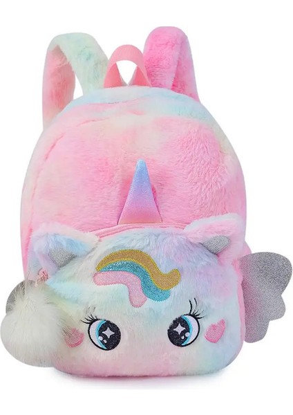 2023 Yeni Karikatür Unicorn Peluş Peluş Backpack Big Gözler Unicorn Çocuk Anaokulu Kişiselleştirilmiş Ad Girl's Peluş Çantalar Renk: Çok Follu Gökkuşağı/boyut: Kişiselleştirilmiş Ad (Yurt Dışından)