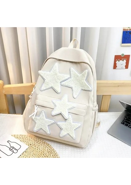 Su Geçirmez Okul Sırt Çantası Moda Yıldızları Büyük Kapasiteli Bilgisayar Sırt Çantası Naylon Omuz Çantaları Kawaii Sırt Çantası Öğrencileri Schoolbagcolor: Bej (Yurt Dışından)