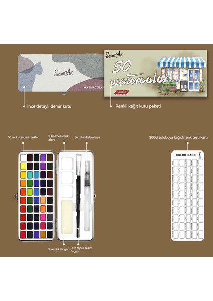 50 Renk Konsantre Katı Suluboya Boya Seti Taşınabilir Eskiz Boyama Suluboya (Yurt Dışından)