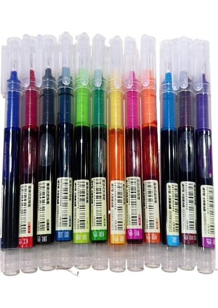 12. Renkli Doğrudan Sıvı Tipi Büyük Kapasiteli Çabuk Kuruyan Jel Kalem Fırça Yazma Kalemi 0.5mm Iğne Kalem (Yurt Dışından)