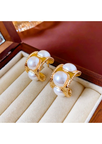 Yeni Fransız Retro Inci Geometrik Küpe Atılı Moda Mizaç Küpe Niş Işık Lüks Broş Takı (Yurt Dışından)