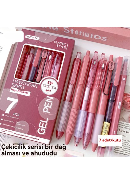 Aynı Renk Fırça Seti Siyah Kalemden 7 Adet Yüksek Değerli 0,5 mm Pres Etkili Jel Kalem (Yurt Dışından)