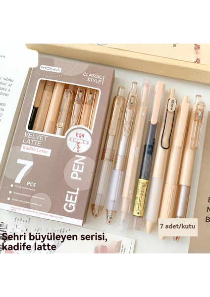 Aynı Renk Fırça Seti Siyah Kalemden 7 Adet Yüksek Değerli 0,5 mm Pres Etkili Jel Kalem (Yurt Dışından)