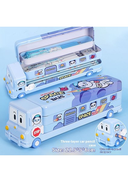 Çocuk Kırtasiye Kutusu Okul Otobüsü Üç Katlı Kalem Kutusu (Yurt Dışından)