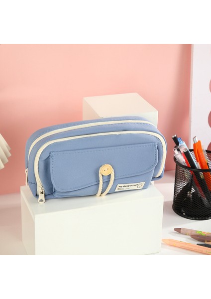 Düğme Katmanlı Kalem Çantası Büyük Kapasiteli Ilkokul Kalem Çantası Kırtasiye Çantası (Yurt Dışından)