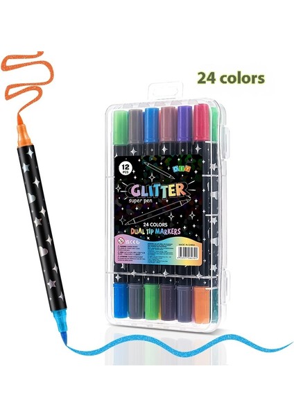 Çift Renkli Glitter Marker Yumuşak Uçlu Boyama Glitter Kalem Suluboya Kalemi (Yurt Dışından)