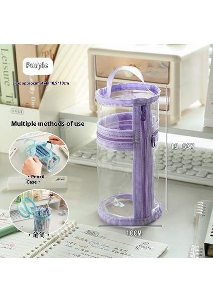 Çift Amaçlı Kalem Kutusu Şeffaf Kırtasiye Çantası Büyük Kapasiteli Kalemlik (Yurt Dışından)