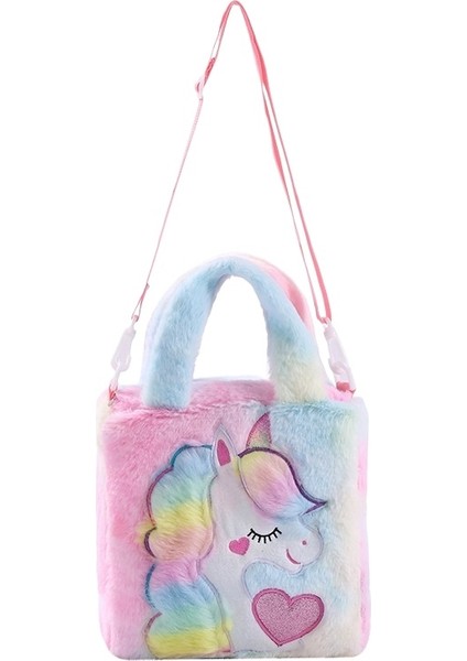 Işlemeli Peluş Omuz Çantası Sevimli Kız Çocuk Çanta Unicorn Kız Crossbody Çanta (Yurt Dışından)