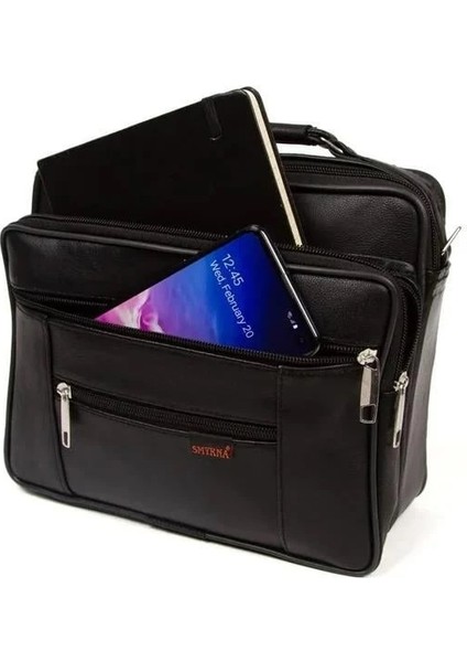 Erkek Hakiki Deri El Omuz Çantası ve Mekanizmalı Cüzdan NEW154 - Siyah