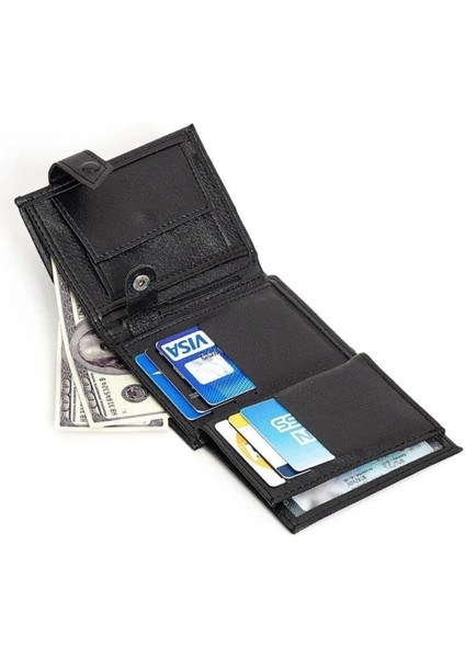 Erkek Deri Bozuk Para Hazneli Kartlık Cüzdan (10X12CM) NEW179 – Siyah