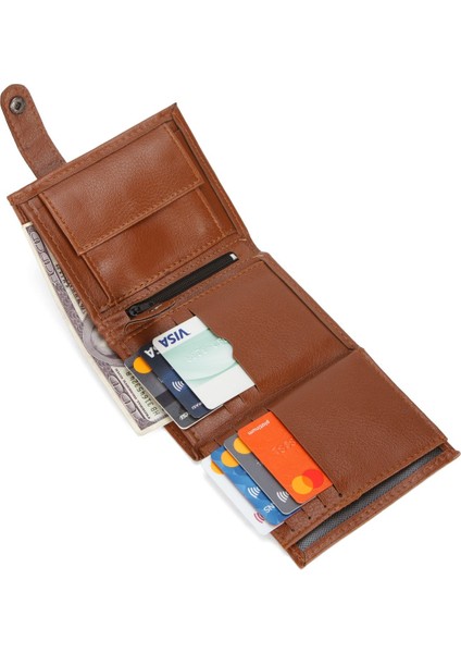 Erkek Deri Bozuk Para Hazneli Kartlık Cüzdan (10X12CM) NEW179 – Taba