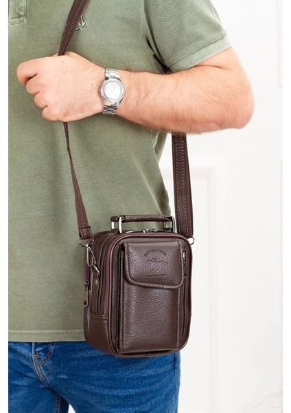 Erkek Mekanizmalı Cüzdan ve Deri Çelik Kasalı Kapaklı Omuz ve El Çantası (17X22CM) NEW188 - Kahve - Kahve indirimleri