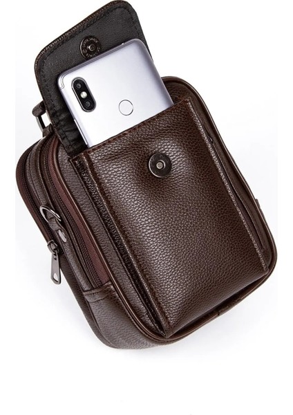 Erkek Mekanizmalı Cüzdan ve Deri Çelik Kasalı Kapaklı Omuz ve El Çantası (17X22CM) NEW188 - Kahve - Kahve