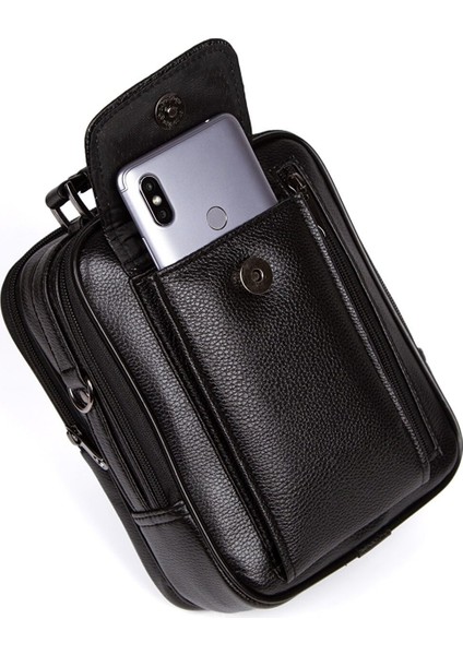 Erkek Deri Çelik Kasalı Kapaklı Omuz ve El Çantası (15X19CM) NEW189 - Siyah - Siyah indirimleri