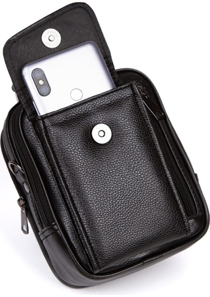 Erkek Mekanizmalı Cüzdan ve Deri Çelik Kasalı Kapaklı Omuz ve El Çantası (17X22CM) NEW188 - Siyah - Siyah