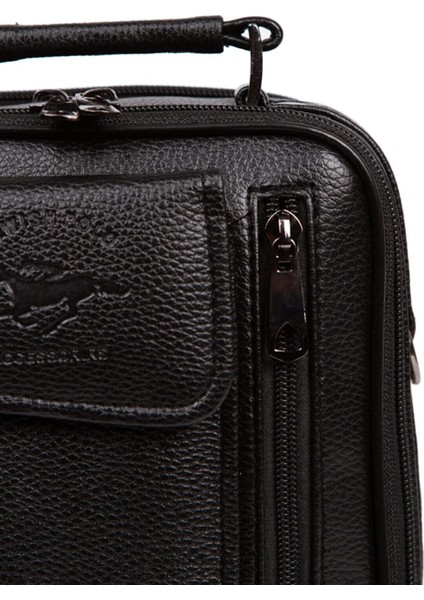 Erkek Mekanizmalı Cüzdan ve Deri Çelik Kasalı Kapaklı Omuz ve El Çantası (17X22CM) NEW188 - Siyah - Siyah