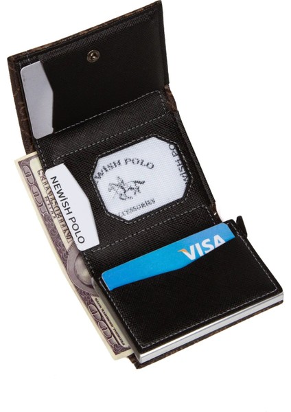 Kadın Desenli Mekanizmalı Cüzdan ve Çapraz Omuz Askılı Bel ve Omuz Çantası - Kahverengi - NEW345