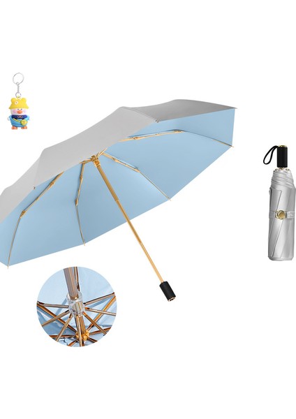 Üç Katlı Çift Katlı Titanyum Gümüş Güneş Şemsiye Kadın Güneş Koruması Uv Koruması Güçlendirilmiş Rüzgar Dirençli Şemsiye Katı Renkli (Yurt Dışından)