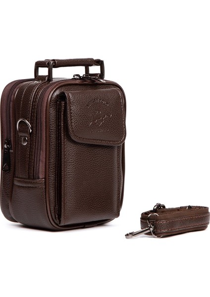 Erkek Deri Çelik Kasalı Kapaklı Omuz ve El Çantası (15X19CM) NEW189 - Kahve - Kahve modelleri