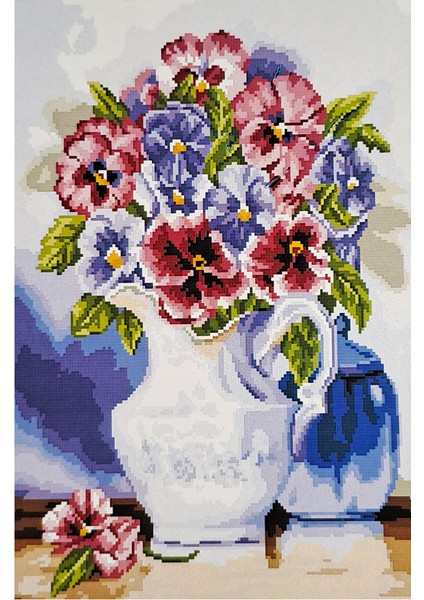 Goblen Etamin İşleme Seti 40 x 50 cm Beyaz Vazo Deseni