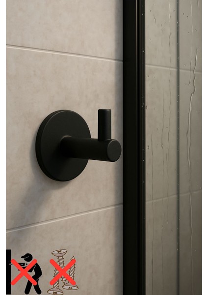 Siyah Metal Tekli Kanca Bornoz Askısı Yapışkanlı 1 Parça