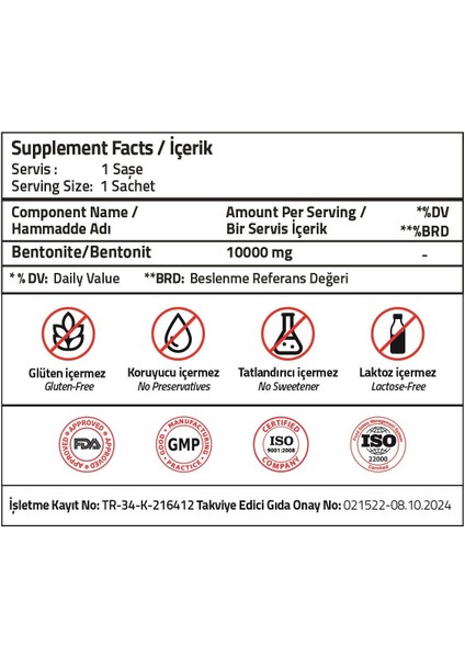 Bentonite 10000 mg 30 Sachets modelleri