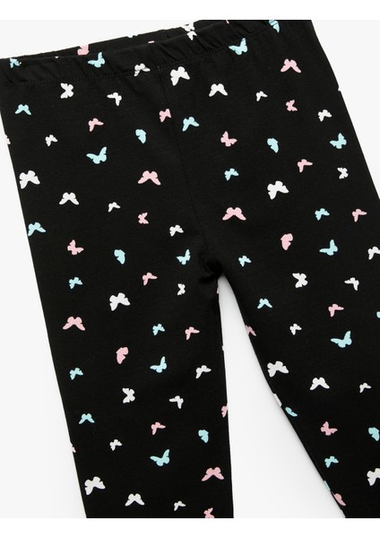 Pamuklu Beli Lastikli Kelebek Baskılı Uzun Tayt modelleri