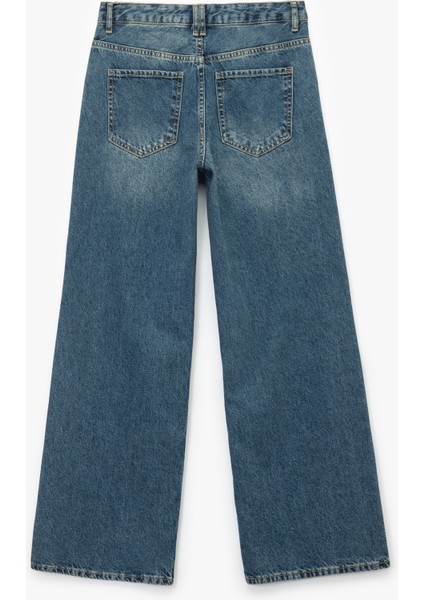 Standart Bel Regular Fit Geniş Paça Bağcıklı Jean Pantolon - Wide Leg Jeans fiyatları