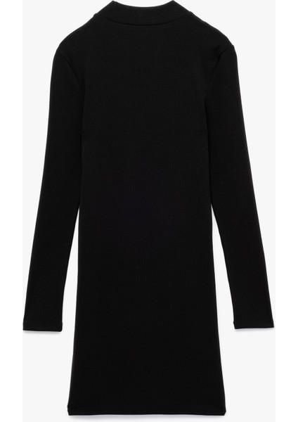 Pamuklu Kaşkorse Slim Fit Uzun Kollu Dik Yaka Diz Üstü Elbise fiyatları