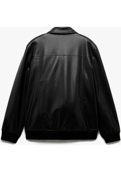 Slim Fit Gömlek Yaka Fermuarlı Cep Detaylı Suni Deri Ceket indirimleri