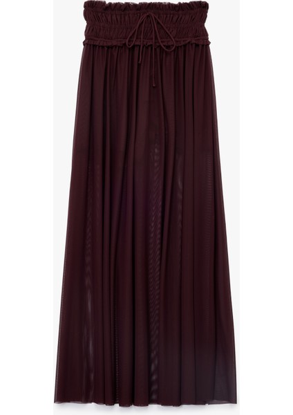 Gipeli Fiyonk Detaylı Astarlı Uzun Tül Etek