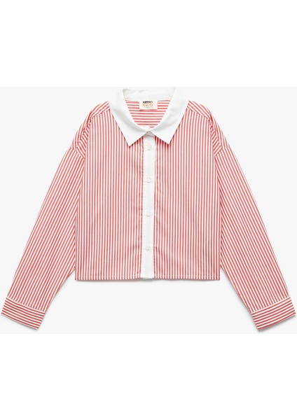 Pamuklu Uzun Kollu Çizgili Crop Gömlek
