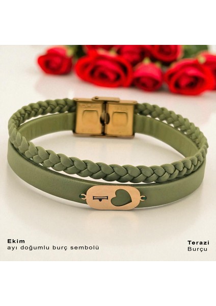 Altın Plakalı 14 Ayar Ekim Ayı Doğumları Için Kalp Figürlü Doğal Siyah Derili Hediye BILEKLIK-557AY fiyatları