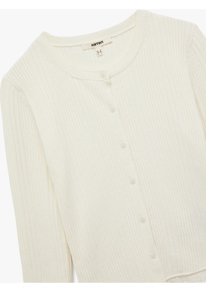 Uzun Kollu Viskon Karışımlı Dokulu Düğmeli Bisiklet Yaka Triko Hırka modelleri