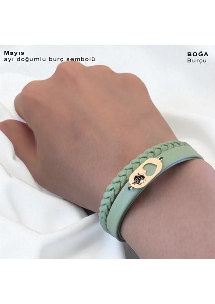 14 Ayar Altın Plakalı Boğa Burçları Için Doğal Siyah Derili Kalp Figürlü Hediye BILEKLIK-557BURÇ