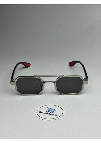 Metra Siyah Güneş Gözlüğü Dikdörtgen Gümüş Çerçeve 50-18-140 Ekartman Pilot Model