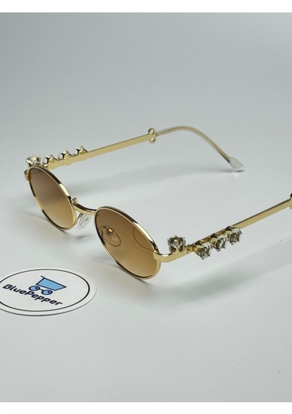 Dıamond Kahve Güneş Gözlüğü Oval Gold Çerçeve 50 Ekartman modelleri
