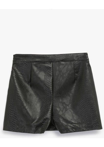 Slim Fit Yırtmaç Detaylı Yılan Derisi Dokulu Suni Deri Şort Etek fırsatları