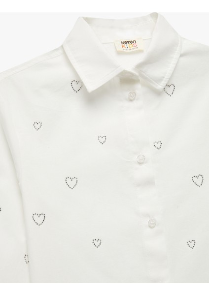 Uzun Kollu Kalp Desenli Taş Detaylı Pamuklu Gömlek modelleri