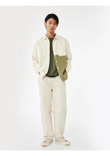Regular Fit Renk Kontrastlı Pamuklu Gabardin Uzun Kollu Klasik Yaka Gömlek