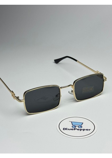 Mıux V7 Siyah Güneş Gözlüğü Dikdörtgen Gold Çerçeve 51 Ekartman
