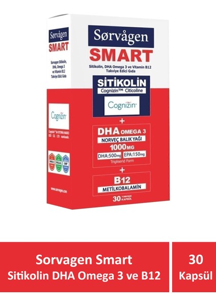 Asfstore Sorvagen Smart Sitikolin Dha Omega 3 ve B12 30 Kapsül